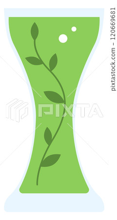 A tall green vase with a leafy design on it A tall green vase with a leafy design on it 120669681