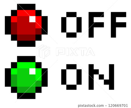 Two buttons, one green and one red, with the word OFF on the right 120669701