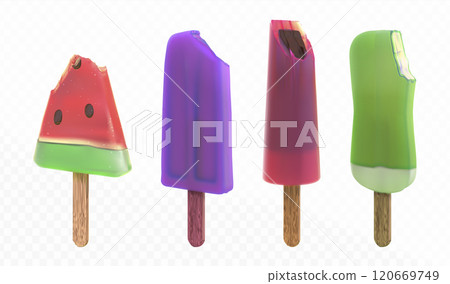 3d bite popsicle vector. Summer fruit ice cream 3d bite popsicle vector. Summer fruit ice cream 120669749