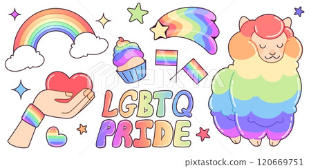 Lgbt pride rainbow sticker. Heart and love icon Lgbt pride rainbow sticker. Heart and love icon 120669751