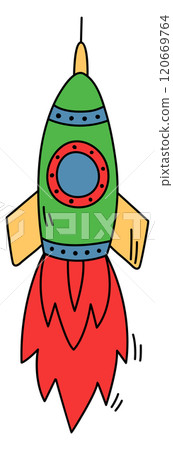 The rocket is green and yellow 120669764