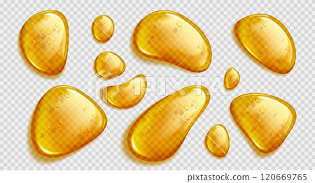 Transparent golden liquid droplets Transparent golden liquid droplets 120669765