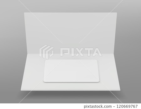 White plastic gift card in folded paper package. 120669767
