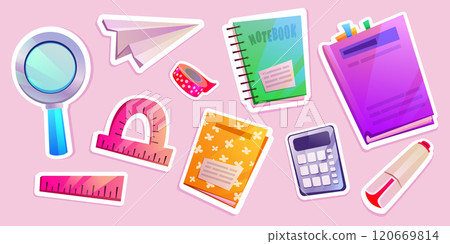 Book and stationery icon. Back to school sticker 120669814