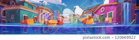 Rain and flood disaster after hurricane in city 120669822