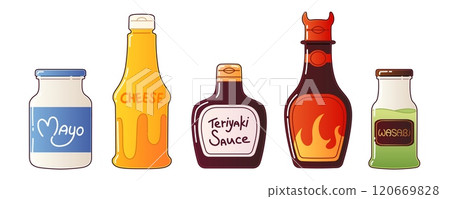 Hot chili sauce for food. Jar with spicy ketchup 120669828