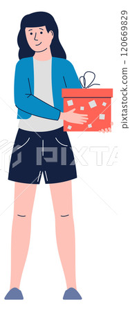 A woman is holding a red box 120669829
