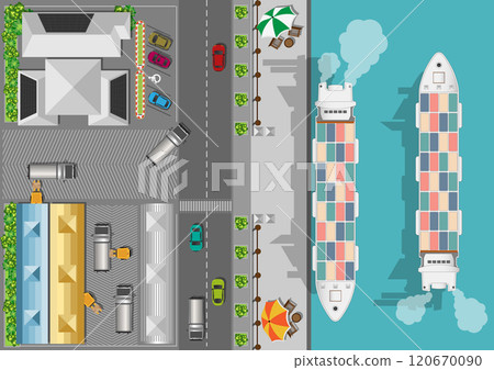 Top view of Cargo ship full of standard shipping containers. Top view of Cargo ship full of standard shipping containers. 120670090