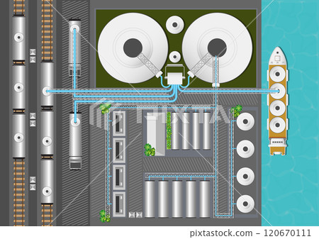 Aerial view LNG Tanker loading Liquefied Natural Gas. Aerial view LNG Tanker loading Liquefied Natural Gas. 120670111
