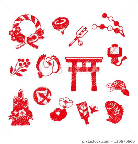 新年新年素材 新年賀卡插畫 手繪風格 120670600