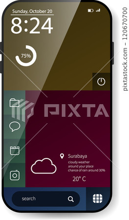Minimalist Mobile Operating System Interface with Weather and Time Display 120670700