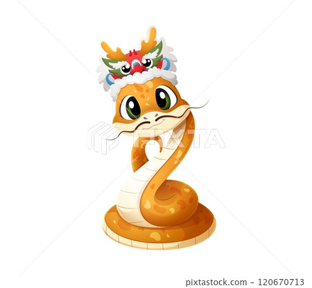 Cartoon snake character wearing traditional Chinese dragon headpiece, celebrating spirit of Chinese New Lunar Year 2025. Isolated vector reptile animal with playful expression convey joy and festivity Cartoon snake character wearing traditional Chinese dragon headpiece, celebrating spirit of Chinese New Lunar Year 2025. Isolated vector reptile animal with playful expression convey joy and festivity 120670713
