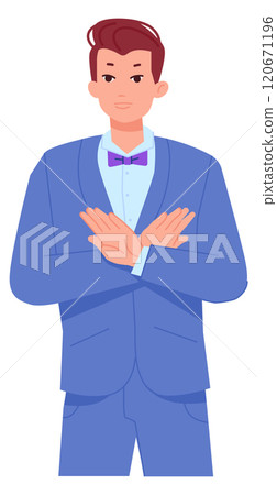 Rejected person. Man cross arms in disagree gesture Rejected person. Man cross arms in disagree gesture 120671196