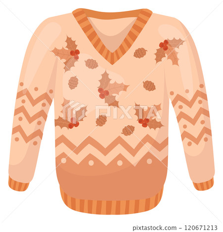 Christmas sweater cartoon icon. Nordic winter apparel Christmas sweater cartoon icon. Nordic winter apparel 120671213