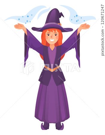 Magic spell witchcraft. Cartoon witch girl character Magic spell witchcraft. Cartoon witch girl character 120671247
