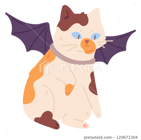 Cat with bat wings. Halloween kitten color character Cat with bat wings. Halloween kitten color character 120671304