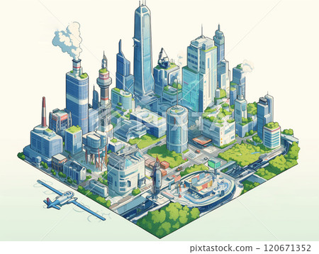 Isometric illustration of a city with lots of green space_1 Isometric illustration of a city with lots of green space_1 120671352