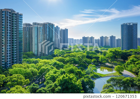 Futuristic business buildings and green spaces_1 120671353