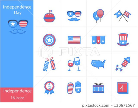 Icons Set Independence Day icon colorful icons set, Vector and Illustration 120671567