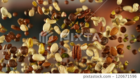Mix of Various Kind of Nuts Flying up in the Air. Mix of Various Kind of Nuts Flying up in the Air. 120671596
