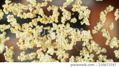 Flying Popcorn up in the Air. Flying Popcorn up in the Air. 120671597