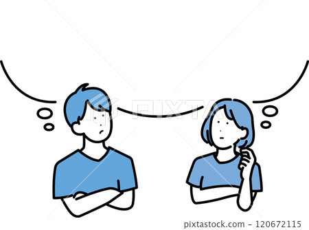 Illustration of a doctor and a female doctor thinking and imagining 120672115