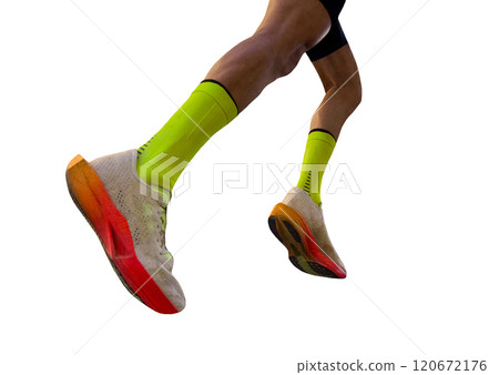 close-up runner legs running marathon isolated on white background close-up runner legs running marathon isolated on white background 120672176