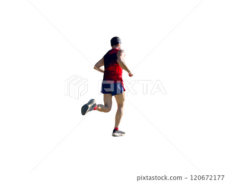 rear view male runner running marathon isolated on white background rear view male runner running marathon isolated on white background 120672177