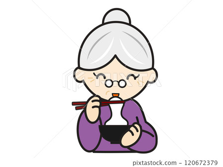 Grandmother eating rice cake Grandmother eating rice cake 120672379