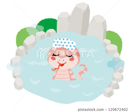 Snake soaking in an open-air bath 120672402