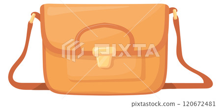 Crossbody bag cartoon icon. Fashionable leather satchel 120672481