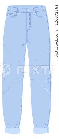 Boyfriend jeans. Blue denim pants cartoon icon Boyfriend jeans. Blue denim pants cartoon icon 120672562