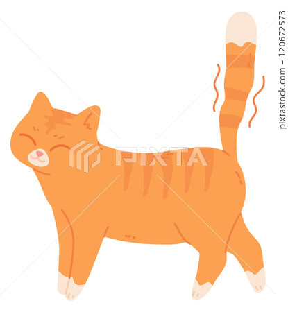 Joyful cat with wobbling tail. Adorable pet pose 120672573