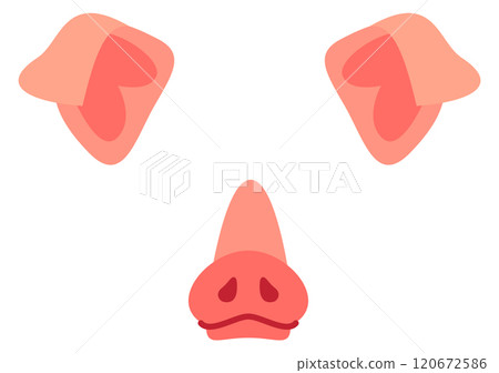 Pig ears and nose cartoon photo filter or mask elements Pig ears and nose cartoon photo filter or mask elements 120672586