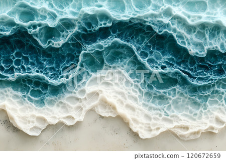 Close Up of Ocean Textures Blending Sand and Water Foam with Serene Aqua Gradient Close Up of Ocean Textures Blending Sand and Water Foam with Serene Aqua Gradient 120672659