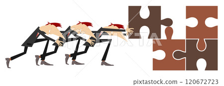 Business. Team work in business. Team work in business concept. Group of businessmen solving the puzzle and connecting idea. Isolated on white background Business. Team work in business. Team work in business concept. Group of businessmen solving the puzzle and connecting idea. Isolated on white background 120672723
