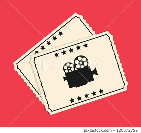 Simple cinema movie tickets icon on red background. Monochrome vector illustration Simple cinema movie tickets icon on red background. Monochrome vector illustration 120672759