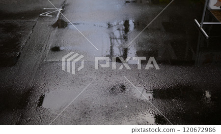 Asphalt flooded by heavy rain 120672986