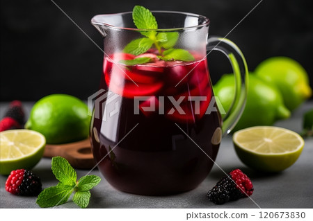 Berrylicious Refreshment. Fresh and Flavorful Jug Drink with Colorful Berries with copy space 120673830