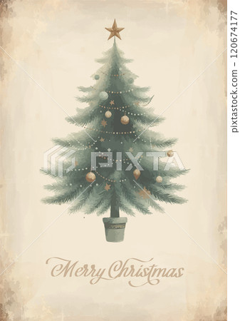 Watercolor vintage card with Christmas tree. 120674177