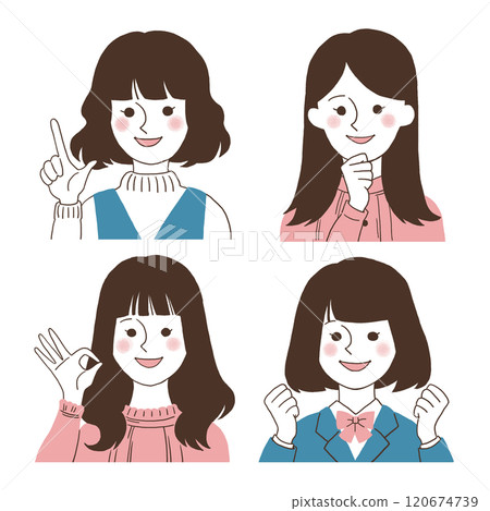 各種年輕女性的上半身_簡單手繪插畫 各種年輕女性的上半身_簡單手繪插畫 120674739