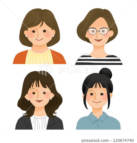 Various young women's upper bodies_hand-drawn illustrations 120674740