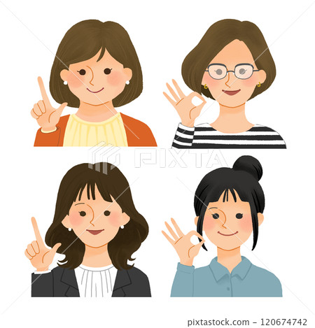 Various young women's upper bodies_hand-drawn illustrations Various young women's upper bodies_hand-drawn illustrations 120674742