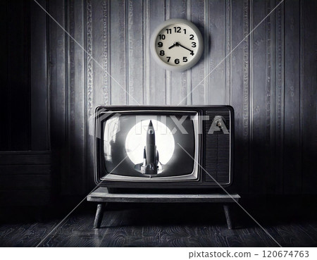 復古黑白攝影風格：風景與復古電視 120674763