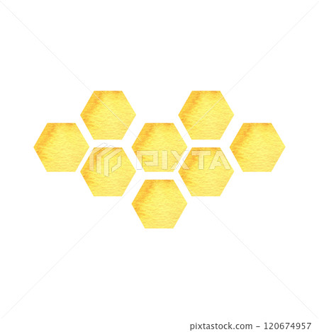 Honeycomb background with yellow combs watercolor illustration. Hand drawn isolated hexagons geometric pattern, fresh organic food clipart for invitation,card,poster, menu design 120674957