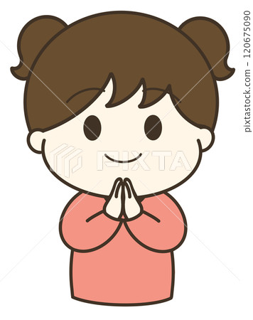 一個女孩雙手合十的可愛插圖 一個女孩雙手合十的可愛插圖 120675090