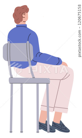 Person sit on chair back view. Man behind Person sit on chair back view. Man behind 120675158