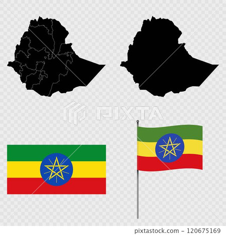 Set of maps, flag and flagpole of Ethiopia. Vector illustration. Set of maps, flag and flagpole of Ethiopia. Vector illustration. 120675169
