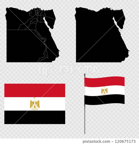 Set of maps, flag and flagpole of Egypt. Vector illustration. Set of maps, flag and flagpole of Egypt. Vector illustration. 120675173