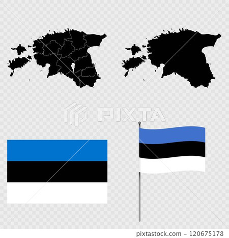 Set of maps, flag and flagpole of Estonia. Vector illustration. Set of maps, flag and flagpole of Estonia. Vector illustration. 120675178
